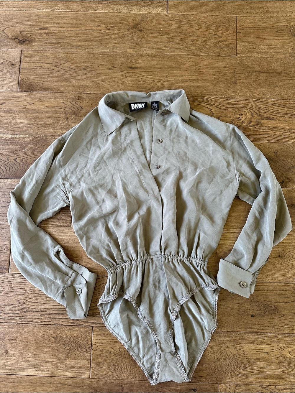 Vintage Rare DKNY 100% Silk Bodysuit Sz 2